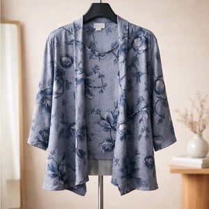 Alfred Dunner Blue Floral One Piece Cardigan Blouse